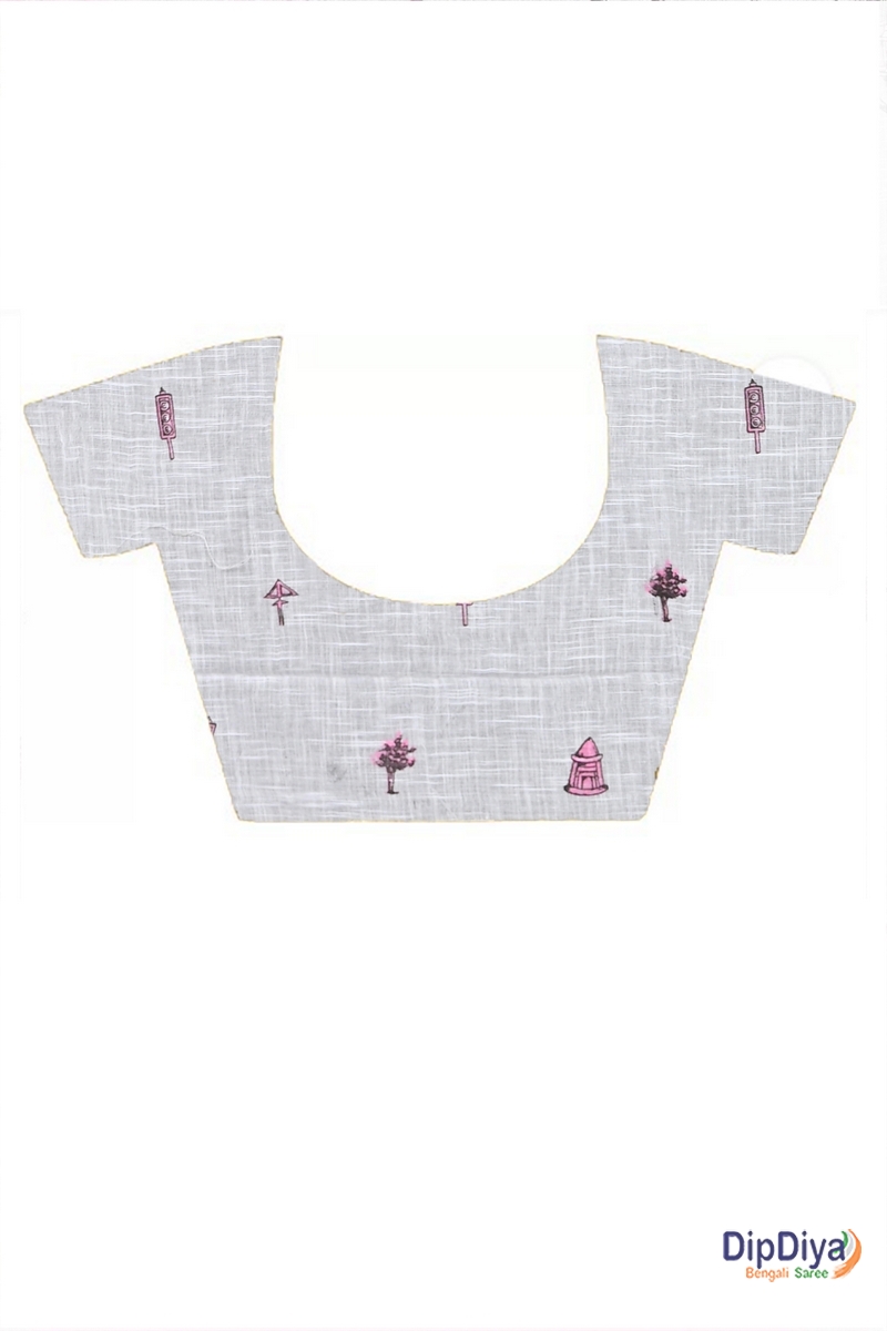 White Pink Pure Cotton Soher Printed Handloom Saree (608)